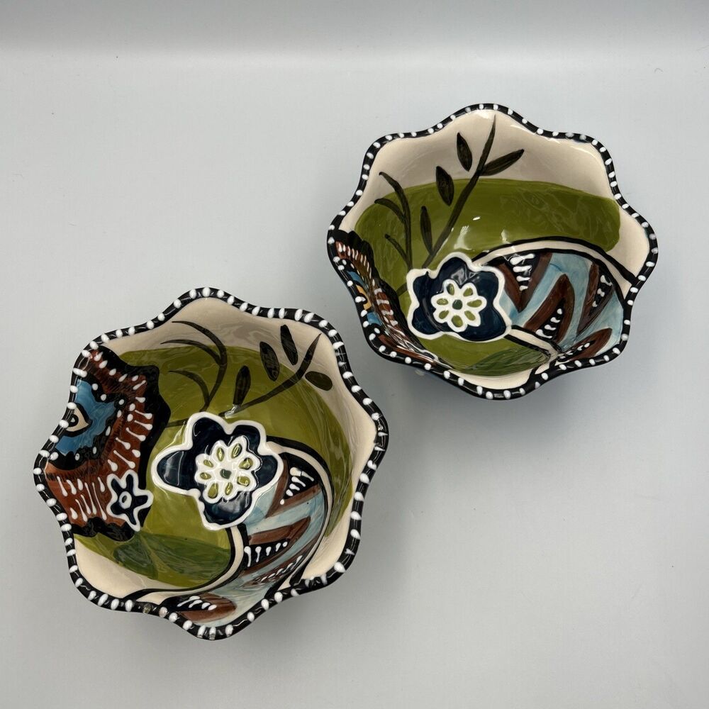 2012 Blue Sky Ceramics Pedestal Scalloped Bowl Heather Goldminc Cereal Bowls - 2